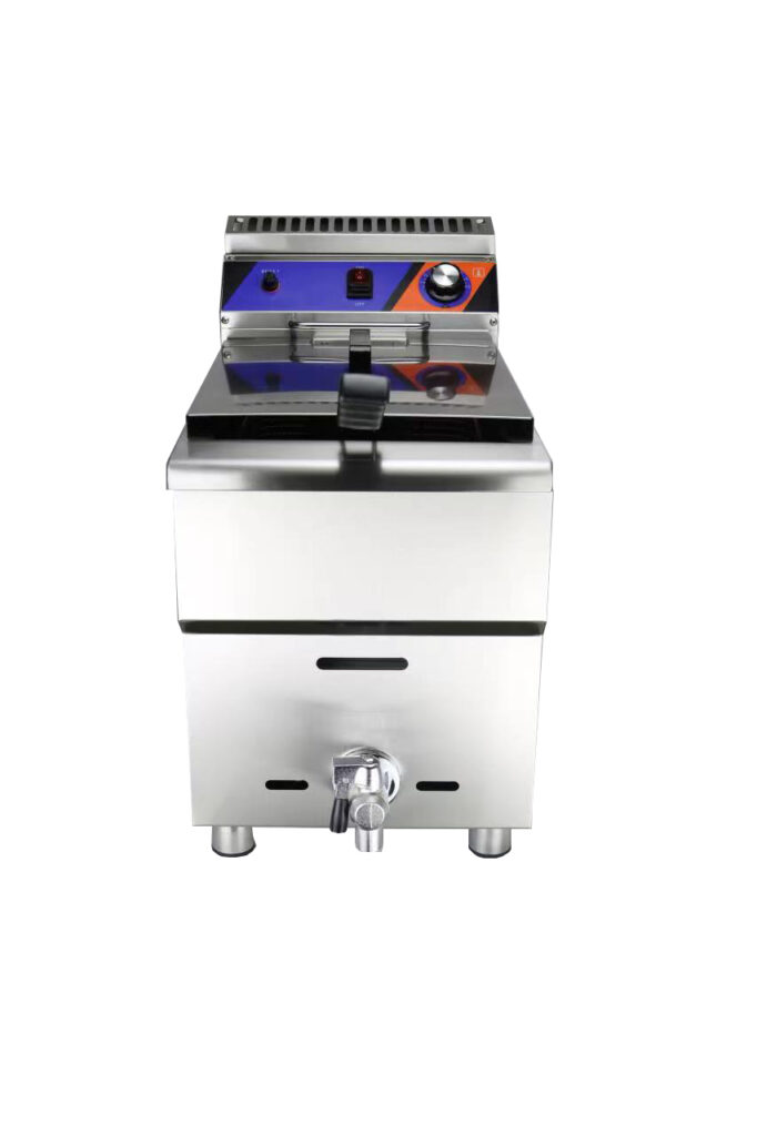 Commercial stainless steel desktop single tank fryer with filter system - Fryer - 2