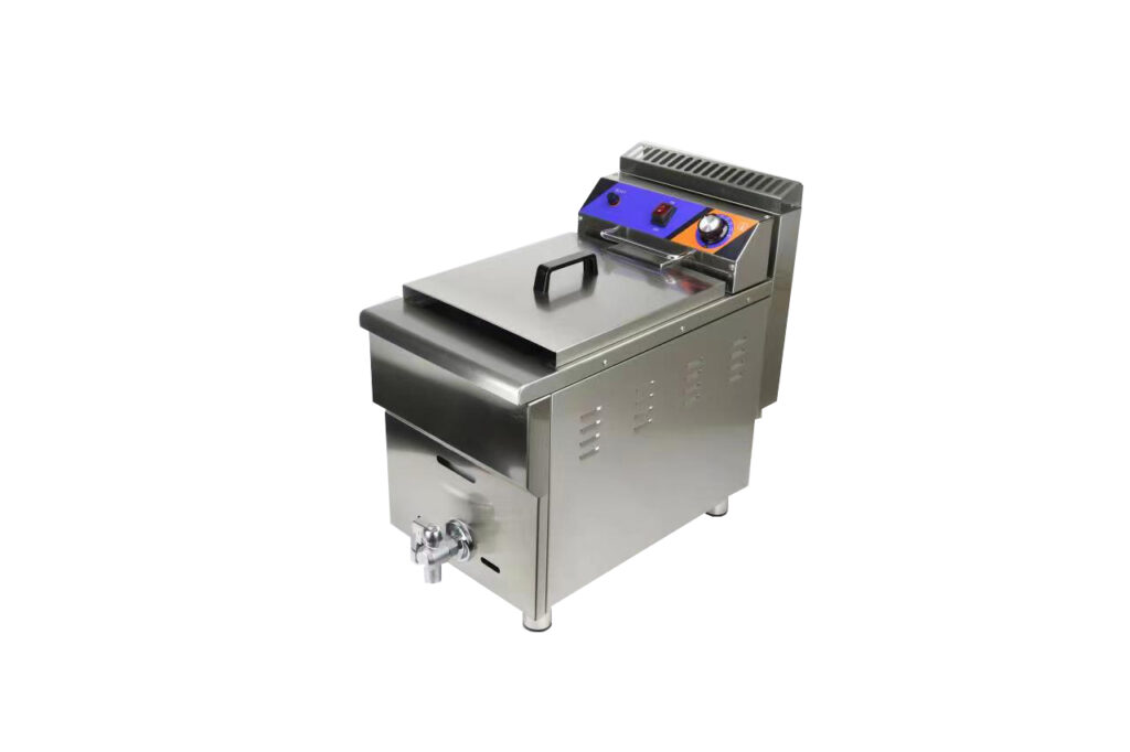 Commercial stainless steel desktop single tank fryer with filter system