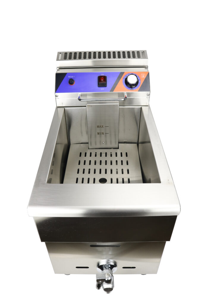 Commercial stainless steel desktop single tank fryer with filter system