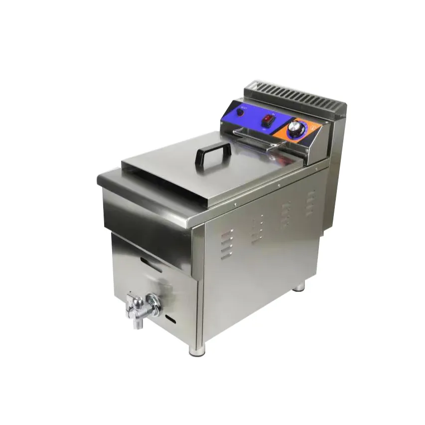 Commercial stainless steel desktop single tank fryer with filter system